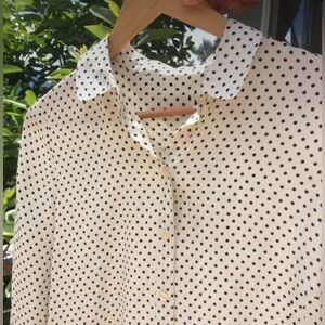 Cream Polka Dot Button-Up Blouse